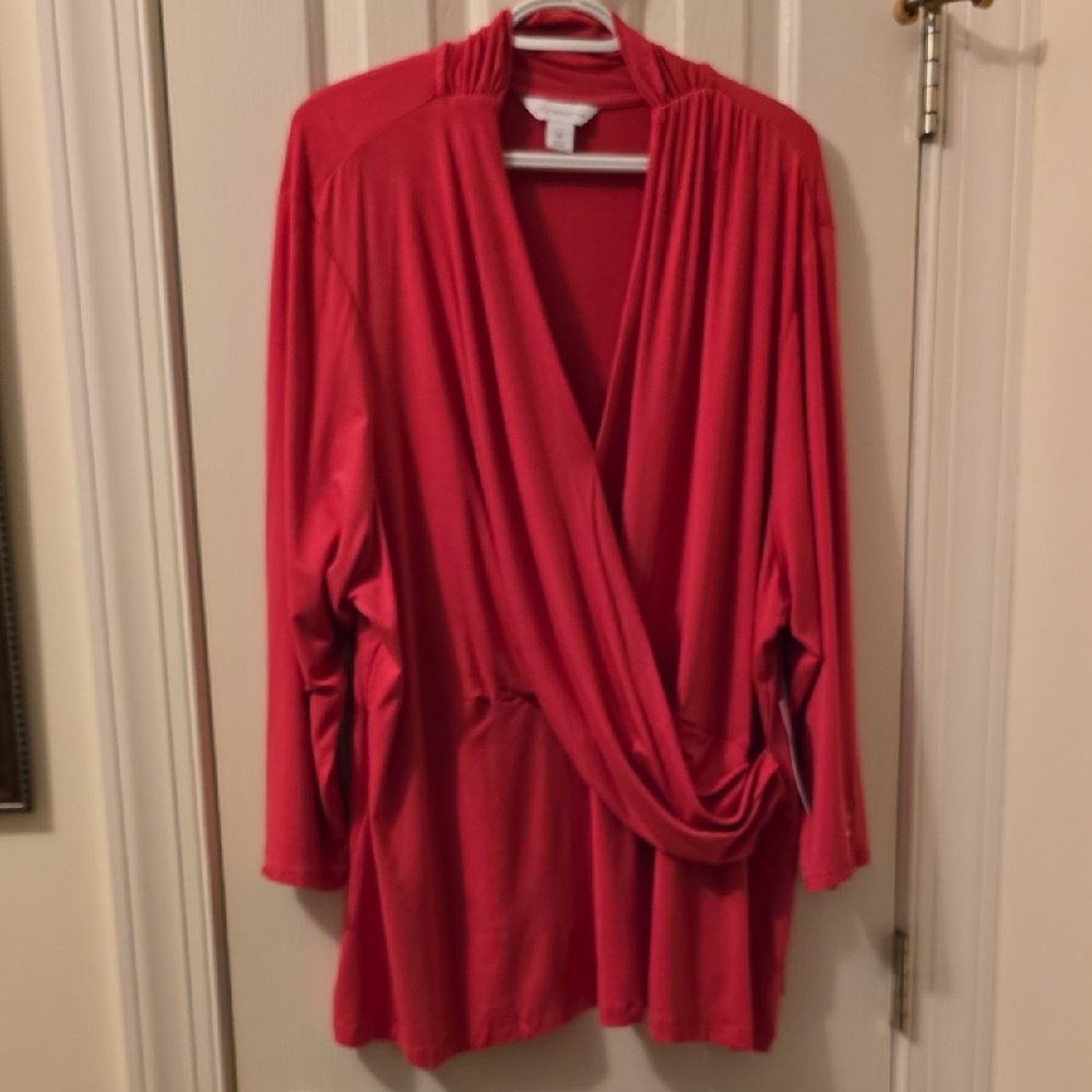 LIZ CLAIBORNE BRAND WOMEN'S PLUS SIZE PINK LONG SLEEVES DRAPED TOP SIZE 3X